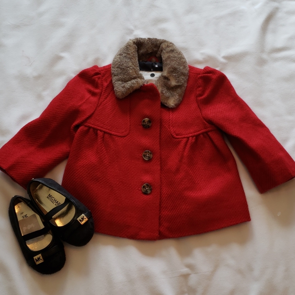 Girls red coat with fur collar